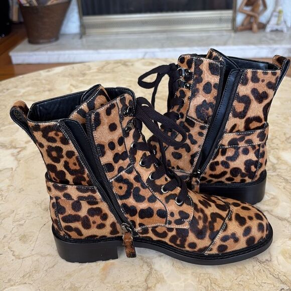 Aerosoles Amie Combat Style Leopard Print Leather Boots Women's Size 6.5 M - Picture 12 of 16